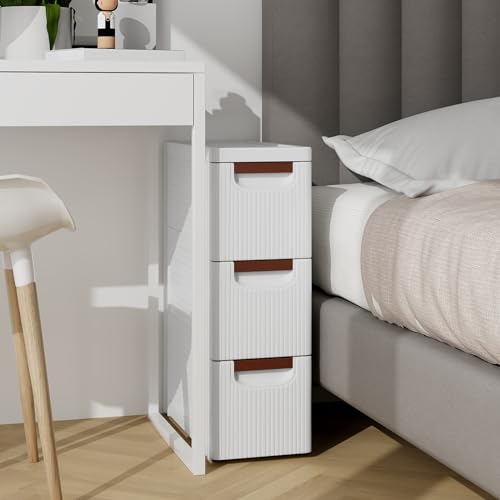 MAT EXPERT Narrow Storage Drawers, Slim Rolling Drawer Cart with Universal Wheels, Convenient Handles, Storage Organizer Utility Cart for Bedroom, Living Room, Bathroom, Kitchen (3 Drawer) - size: 3 Drawer