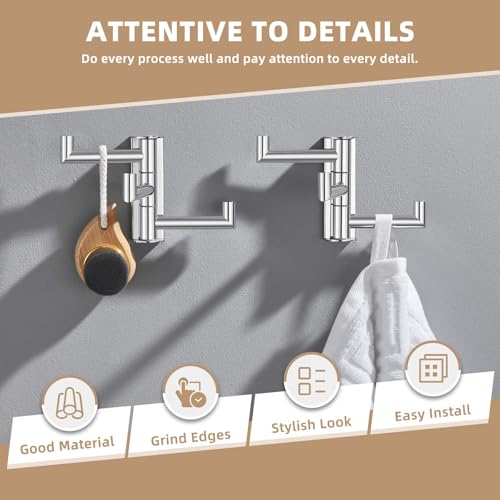 Suyar Swivel Towel Hook Polished Chrome, Bathroom Robe Holder with 3 Arms | 2 Pack, SUS304 Stainless Steel, Wall Mounted - color: Polished Chrome, size: 2 Pack