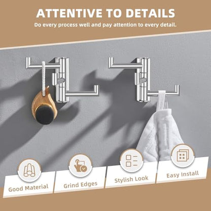 Suyar Swivel Towel Hook Polished Chrome, Bathroom Robe Holder with 3 Arms | 2 Pack, SUS304 Stainless Steel, Wall Mounted - color: Polished Chrome, size: 2 Pack