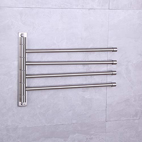 Swivel Towel Bar 4-Arm Bathroom Towel Holder Wall-Mounted Swing Out Towel Rack with Hooks Rustproof Brushed Finish - color: Brushed
