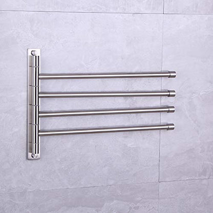 Swivel Towel Bar 4-Arm Bathroom Towel Holder Wall-Mounted Swing Out Towel Rack with Hooks Rustproof Brushed Finish - color: Brushed