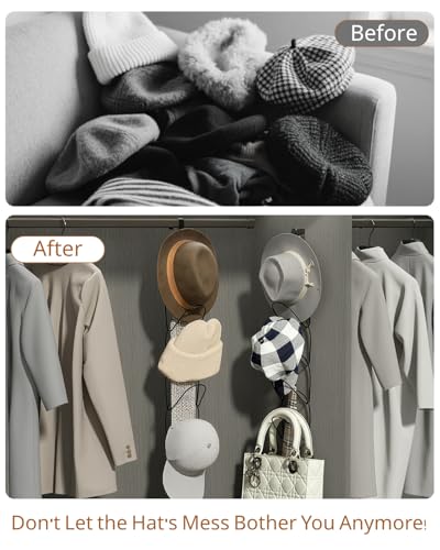 LINFIDITE 15 Pack Hat Rack Hanger Holder Organizer Closet Hanging Baseball Cap Display Storage Rack for Scarves Handbags Towels Clothes Ties Over Door Wall Mounted w Hanging Hook Black