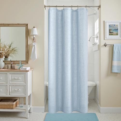 KOUFALL Light Blue Waterproof Linen Fabric Shower Curtain for Bathroom 36x72 Inches Long - color: Light Blue, size: 36"W x 72"L (Pack of 1)