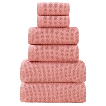 SK Studio 6 Piece Dark Pink Bath Towels Set Cotton Waffle Bathroom Towels | 2 Bath Towels, 2 Hand Towels, 2 Washcloths Quick Dry for College Dorm, Spa - color: Dark Pink