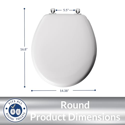 MAYFAIR 844CP 000 Edgewater Toilet Seat with Chrome Hinges will Never Come Loose, ROUND, Durable Enameled Wood, White (Pack of 2) - size: Round (Pack of 2), style: Chrome Hinge