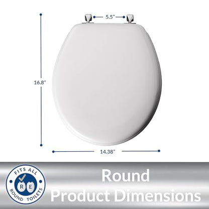 MAYFAIR 844CP 000 Edgewater Toilet Seat with Chrome Hinges will Never Come Loose, ROUND, Durable Enameled Wood, White (Pack of 2) - size: Round (Pack of 2), style: Chrome Hinge