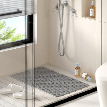 HITSLAM Bathtub Mat Non Slip, Soft TPE Bath Mat for Tub, Efficient Drainage Bathroom Shower Mat with Suction Cups, Bath Tub Mat, Easy to Clean, 28 x 15 Inch, Grey - color: Grey, size: 28" x 15" (Rectangular)