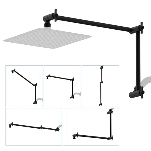 All-Metal 20" Shower Head Extension Arm, G1/2" Universal/Adjustable, Black | Flexible Brass Shower Extender Height/Angle Adjustable for Tall People, Stainless Steel Shower Pipe Extended with Lock Joint - color: Matte Black, size: 20 Inch