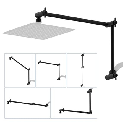 All-Metal 20" Shower Head Extension Arm, G1/2" Universal/Adjustable, Black | Flexible Brass Shower Extender Height/Angle Adjustable for Tall People, Stainless Steel Shower Pipe Extended with Lock Joint - color: Matte Black, size: 20 Inch