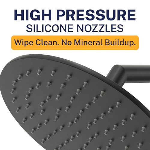 HammerHead Showers® Solid Metal 8 Inch Rainfall Shower Head – MATTE BLACK - Shower Head Rainfall - 2.5 GPM High Flow Shower Head Optimized for Pressure – Large Round Rain Shower Heads - color: Matte Black, size: 2.5 GPM