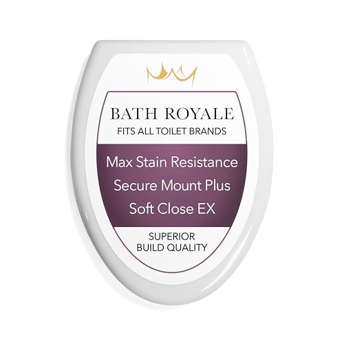 Bath Royale Slow Close Toilet Seat BR501-00 White Elongated, Stain-Resistant and Easy to Keep Clean, Heavy Duty Fits All Toilet Brands, Executive Series - color: White, size: Elongated