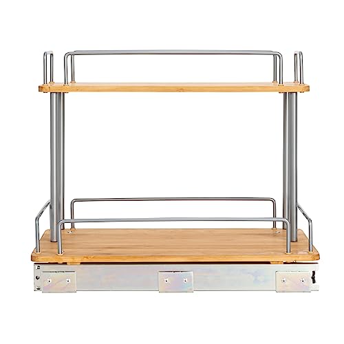 Household Essentials Bamboo and Silver Iron Two-Tier Slide-Out Organizer - size: 11.5", style: Steel Rim Undersink