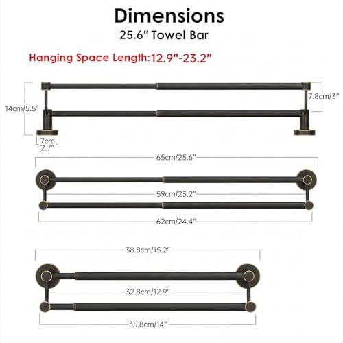 Double Towel Bar Towel Rack for Bathroom Towel Rod Oil Rubbed Bronze | Adjustable 16-26 In,Wall Mounted Towel Holder, Stainless Steel, Rustproof, Towel Bar Rod Hanger Hardware Accessories Hotel - color: Oil Rubbed Bronze