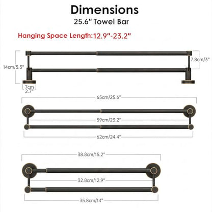 Double Towel Bar Towel Rack for Bathroom Towel Rod Oil Rubbed Bronze | Adjustable 16-26 In,Wall Mounted Towel Holder, Stainless Steel, Rustproof, Towel Bar Rod Hanger Hardware Accessories Hotel - color: Oil Rubbed Bronze