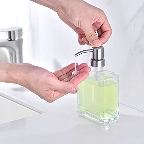 Square Clear Glass Dish Soap Dispenser, Antique Design Refillable Hand Soap Dispenser with Rust Proof Stainless Steel Pump, 13.5 oz Lotion Dispenser for Bathroom Vanity, Kitchen Countertop - color: Brushed Nickel, size: 13.5oz-Square