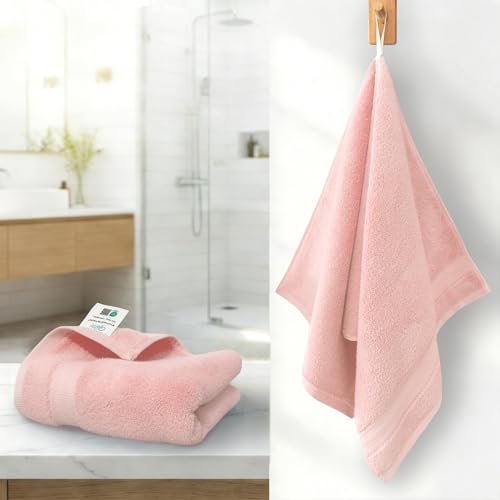 VOOVA & MOVAS Light Pink 100% Cotton Hand Towels Set of 2 with Hanging Loop (13"x29") - Lightweight, Quick Dry & Soft, Hotel Spa Quality Face Towel Set, Essential for Bathroom, Dorm, Travel & Gift - color: Lightpink