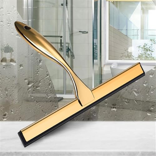 Stainless Steel Window Glass Cleaning Tool with Handle Silicone Rubber Brush Bathroom Shower Squeegee Kitchen Car Mirror Wipers,Gold,25.2 * 18cm - size: 25.2*18cm
