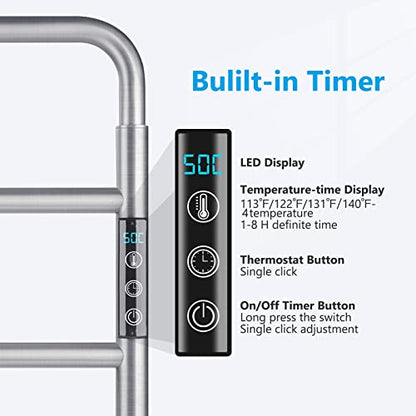 VJASS Heated Towel Rack for Bathroom, 4 Bar Stainless Steel Electric Towel Warmer with Built-in Timer, Dual Hardwired & Plug-in Wall Mounted Installation (Brushed Nickel) - color: Brushed Nickel