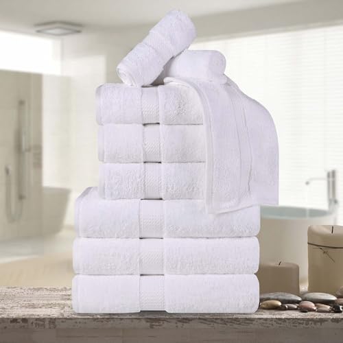 Superior Egyptian Cotton 800 GSM Plush & Absorbent, 9 Piece Set, White | Quick Dry, Soft Luxury Towel Set, Bath Essentials, Guest Bath, Spa, 3 Bath, 3 Hand, 3 Face Towel, Madeline Towels - color: White, size: 9 Piece Towel Set