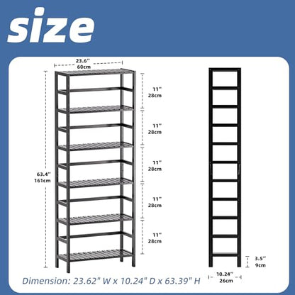 HITNET Bamboo Bookshelf, 6-Tier Tall Open Bookcase with Adjustable Shelves, Floor Standing Storage Shelf Unit for Living Room Bathroom Home Office, Black - color: Black