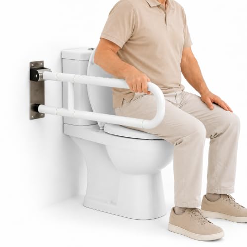 Flip Up Grab Bar for Toilet: Upgraded 23.6 Inch Handicap Grab Bars for Bathroom - Wall-Mount, Non-Slip Toilet Handles with Glows at Night, Suitable for Elderly Pregnant Women and Disabled - color: S-2930.White