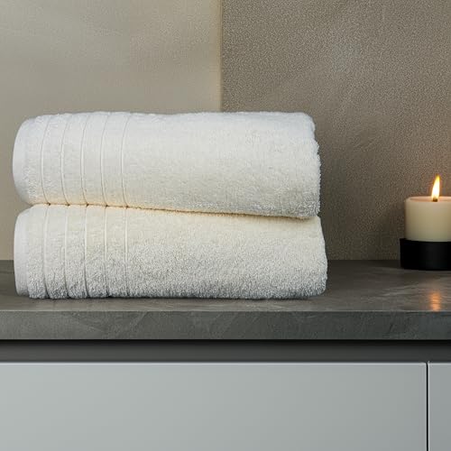 2 Piece Extra Large Bath Sheets 35 x 70 Inches, Cream | 100% Cotton, Larger & Lighter Weight, Quicker to Dry, Super Soft & Absorbent, Oversized Bath Towels - color: Cream