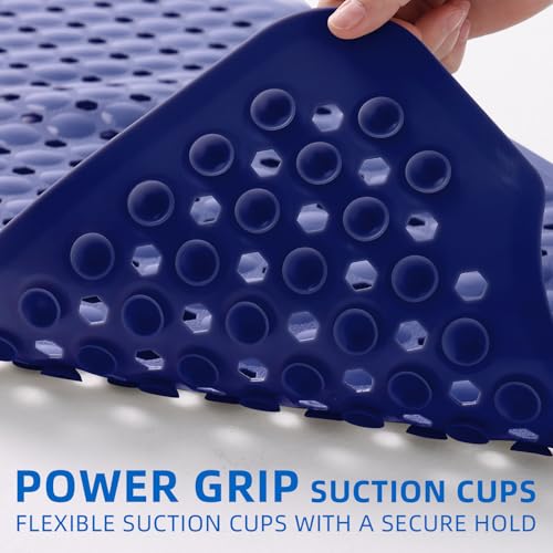 MOONFLY Shower and Bathtub Mat,40x16 Inches,Extra Long Non Slip Mats with Suction Cups and Drain Holes, Machine Washable and Anti Slip Bathmats, Bathroom Mats for Tub Nonslip (Navy Blue) - color: Navy Blue
