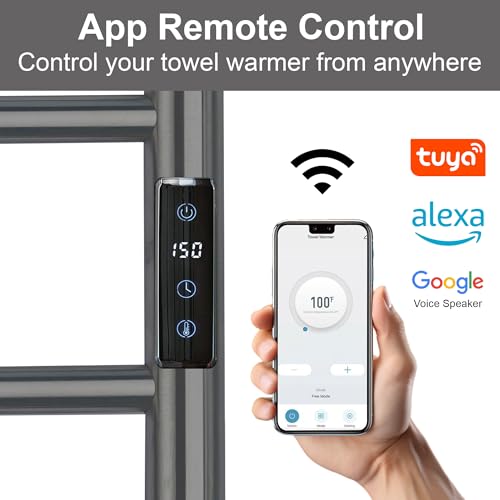 Electric Towel Rack with Voice Control for Alexa & Google Home,TUYA - Wall-Mounted Bathroom Heating Towel Warmer,Plug-in,Stainless Steel Material,16.54x23.62x5.51 in,Gunmetal Grey，4 Bars - color: Gungrey With Wifi, size: 4 Bar
