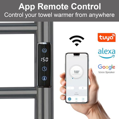 Electric Towel Rack with Voice Control for Alexa & Google Home,TUYA - Wall-Mounted Bathroom Heating Towel Warmer,Plug-in,Stainless Steel Material,16.54x23.62x5.51 in,Gunmetal Grey，4 Bars - color: Gungrey With Wifi, size: 4 Bar