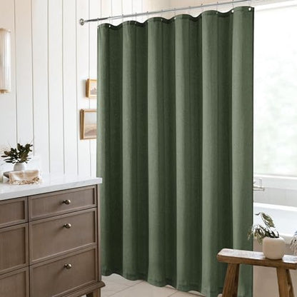 Olive Green Shower Curtain for Bathroom Water Repellent 72x78 Inch | Linen Textured, Country Boho Farmhouse Neutral, Shower Curtains, Bath Cloth Fabric Drapes, with Hooks, Green, 78 Inch Length - color: Olive Green, size: 72"W x 78"L (Pack of 1)
