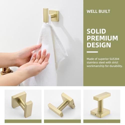 Angle Simple Bathroom Towel Hook, Coat Robe Hook for Wall, Brushed Gold | Rustproof SUS304 Stainless Steel, Hand Towel Holder for Hat Shirt Scarf, Keep Kitchen Cabinet Hallway Tidy, Screw Mount - color: Brushed Gold