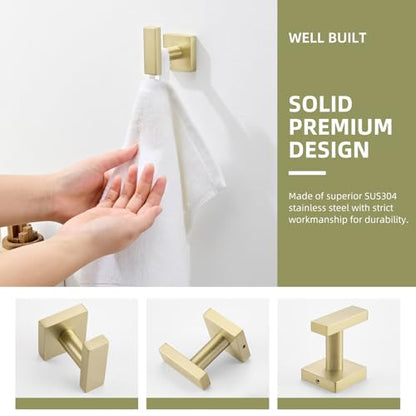 Angle Simple Bathroom Towel Hook, Coat Robe Hook for Wall, Brushed Gold | Rustproof SUS304 Stainless Steel, Hand Towel Holder for Hat Shirt Scarf, Keep Kitchen Cabinet Hallway Tidy, Screw Mount - color: Brushed Gold