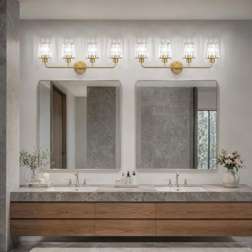Brushed Gold Vanity Lights, 4-Light Crystal Bathroom Light Fixtures | Modern Bathroom Vanity Light E26 Wall Light over Mirror (Exclude Bulb) - color: Brushed Gold, size: 4-Light