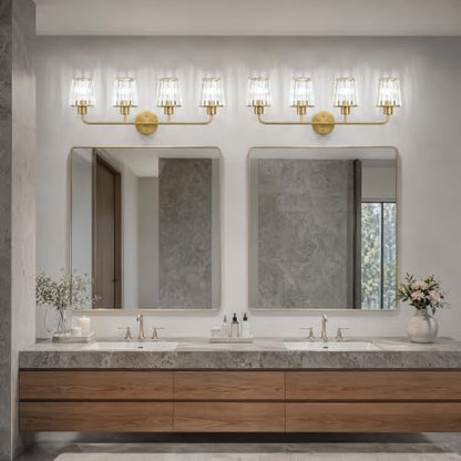 Brushed Gold Vanity Lights, 4-Light Crystal Bathroom Light Fixtures | Modern Bathroom Vanity Light E26 Wall Light over Mirror (Exclude Bulb) - color: Brushed Gold, size: 4-Light