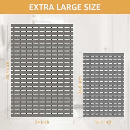 Yolife PVC Large Shower Mat, 35.4 × 24 Inch Non Suction Cup Non Slip Shower Floor Mat, Easy to Cut & Curlable Stand Up Shower Stall Mat, Heavy Duty Bath Shower Mats for Inside Shower - color: Grey