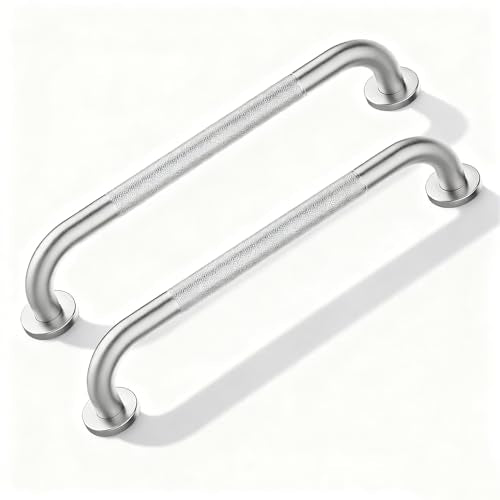 2 Pack Grab Bars for Bathtubs and Showers, NEWRAIN 16 Inch Stainless Steel Wall Bathroom Shower Handle, Anti Slip Brushed Nickel Safety Bars Toilet Handicap Elderly Senior Assist Bath Saft Hand Rail - color: Brushed Nickel