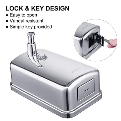 Commercial Soap Dispenser Wall Mount Stainless Steel, 37 fl.oz. | 1100ml Manual Liquid Pump Rust-Proof Leak Free for Bathroom - size: 37 fl oz
