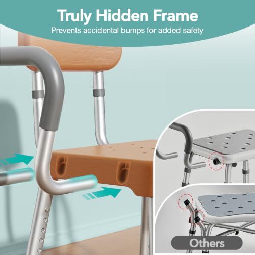 HOMENURSE Shower Chair for Inside Shower, 400 lbs, Wider Seat, Lightweight | 9-Level Height Adjustment, 2.55" Wider Suction Cups, Non-Slip, Tool-Free Conversion, for Seniors Disabled and Recovery - color: Brown