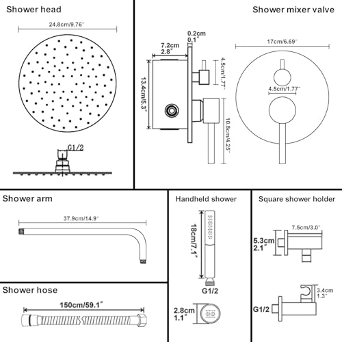 BESy Shower System with 10 Inch Round Rain Shower Head and Handheld Wall Mounted, High Pressure Rainfall Shower Faucet Fixture Combo Set with 2 in 1 Handheld Showerhead for Bathroom, Chrome - color: Chrome