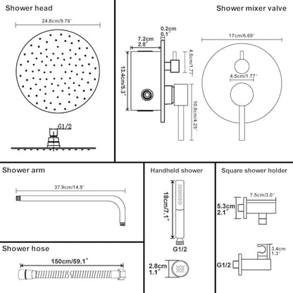 BESy Shower System with 10 Inch Round Rain Shower Head and Handheld Wall Mounted, High Pressure Rainfall Shower Faucet Fixture Combo Set with 2 in 1 Handheld Showerhead for Bathroom, Gold - color: Gold