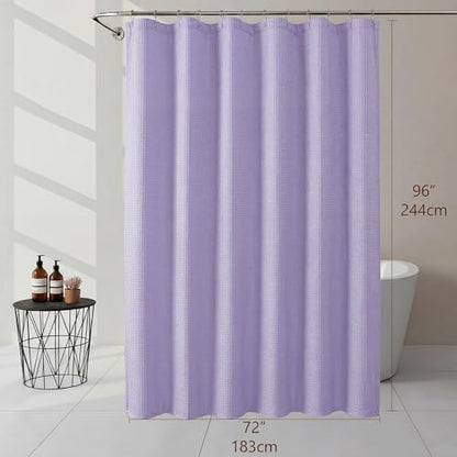 Extra Long Shower Curtain 96 Inch Long 1 Piece, Waffle Embossed Textured Fabric Shower Curtain for Bathroom Large Hotel, Water Resistant, Machine Washable, Lavender, 72Wx96L Inches - color: Lavender, size: 72"W x 96"L (Pack of 1)
