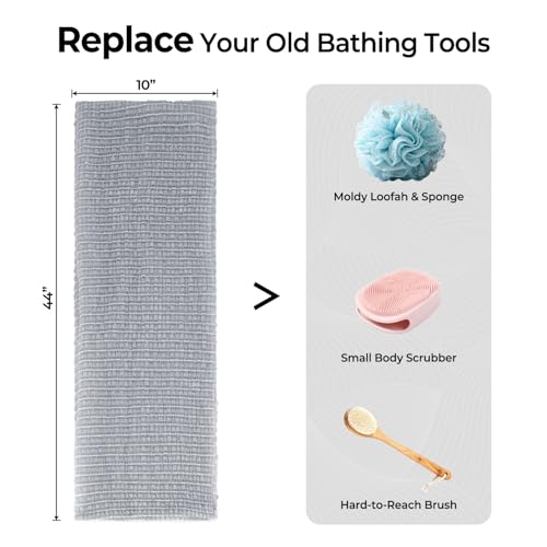 3D Wave Weave Japanese Exfoliating Washcloth, Intense Exfoliating Back Scrubber for Shower, Extra-Rough Body Scrub Towel, Korean Style, Volcano (Extra-Hard) - color: Gray