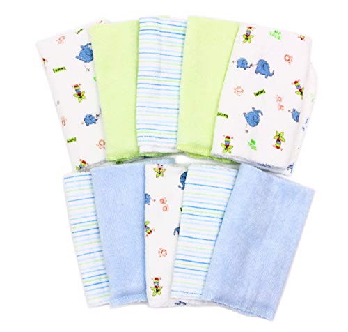 Spasilk Baby 10 Pack Soft Terry Bath Washcloth Wipes - color: Blue Elephant, size: 10 Count (Pack of 1)
