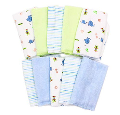 Spasilk Baby 10 Pack Soft Terry Bath Washcloth Wipes - color: Blue Elephant, size: 10 Count (Pack of 1)