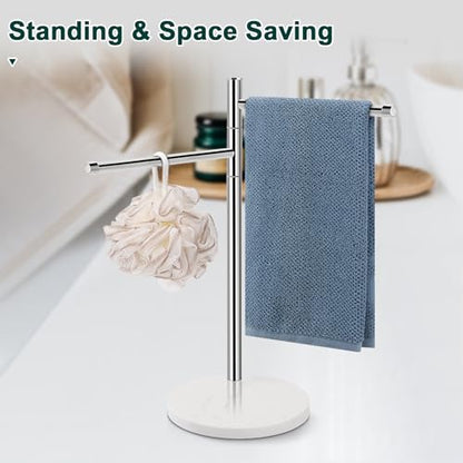 Hand Towel Holder, F-Shape Hand Towel Stand with Marble Base, Stainless Steel Swivel Hand Towel Rack Bar Standing for Bathroom Kitchen Countertop, 2 Arms (Chrome Finish) - color: Chrome Finish