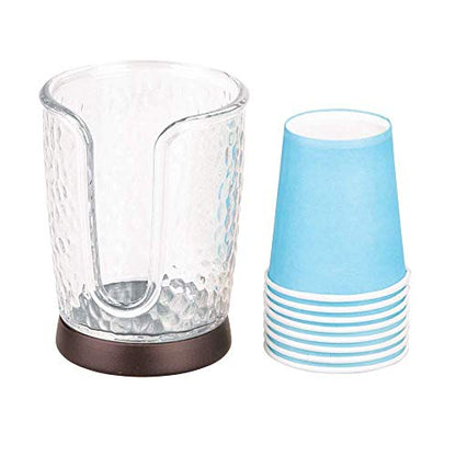 iDesign Rain Disposable Paper and Plastic Cup Dispenser Holder for Master, Guest, Kids' Bathroom Vanity and Countertops, 3.10" x 3.10" x 4", Clear and Bronze - color: Clear/Bronze
