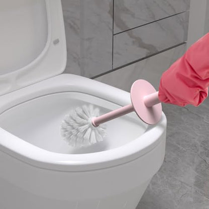 Topsky 2 Pack Compact Toilet Brush & Holder Set, Plastic Round Barrel Loo Brush with 2 Replacement Toilet Brush Head, Durable for Bathroom Toilet, Pink - color: Pink