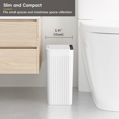 EKO Brio 10L/2.6 Gallon Motion Sensor Trash Can, Automatic Touchless Bathroom Garbage Bin, Waterproof Smart Trash Can for Kitchen, Bedroom, and Office, White - size: Brio 10L- Glacier White