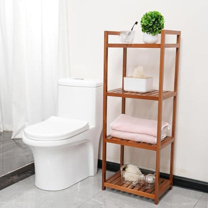 Utoplike Teak Wood Bathroom Shelf Organizer Stand, Standing Shower Caddy | Freestanding 4 Tier Bath Storage for Floor, Kitchen, Office
