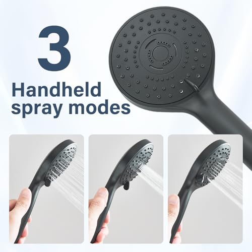 Matte Black Shower Head, High Pressure Rainfall 10 Inch Shower Head/Handheld Showerhead Combo with 10" Extension Arm, Height/Angle Adjustable